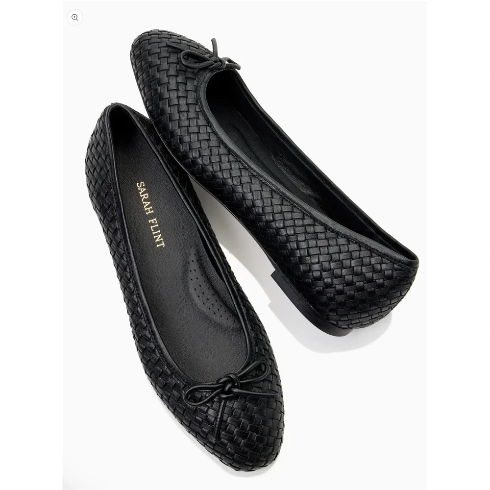 Sarah Flint Black Woven Leather Ballet Flats